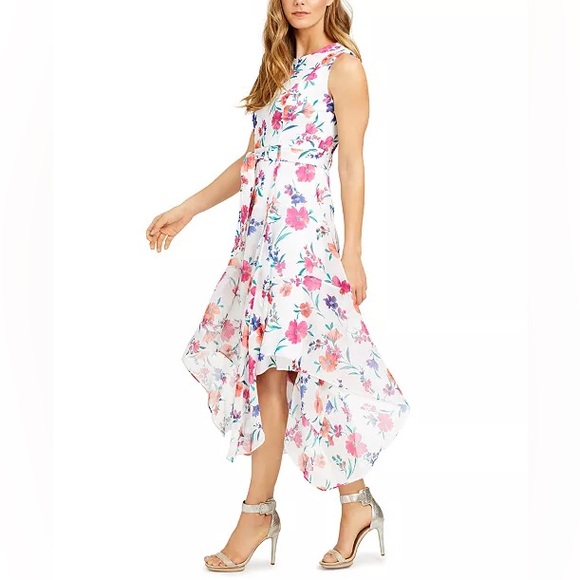 Calvin Klein Floral Midi Dress - White and Pink Floral - Picture 3 of 13